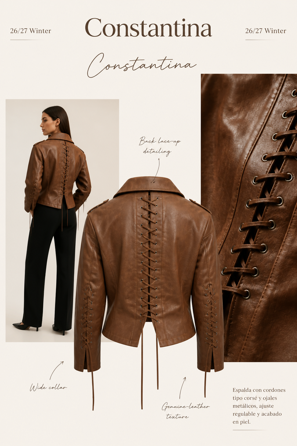 Chaqueta eco cuero color caoba