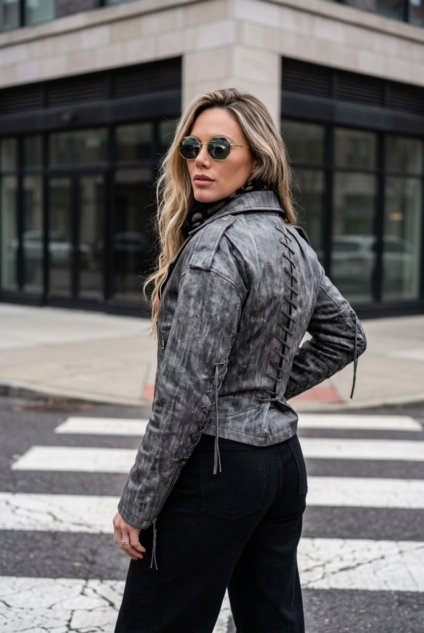 Chaqueta eco cuero color grafito efecto desteñido