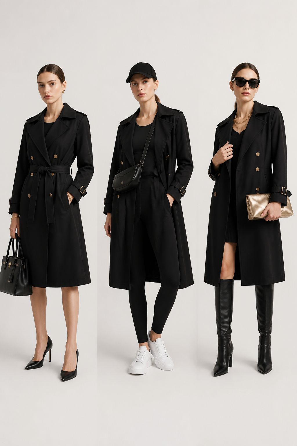 Trench abrigo con botines dorados