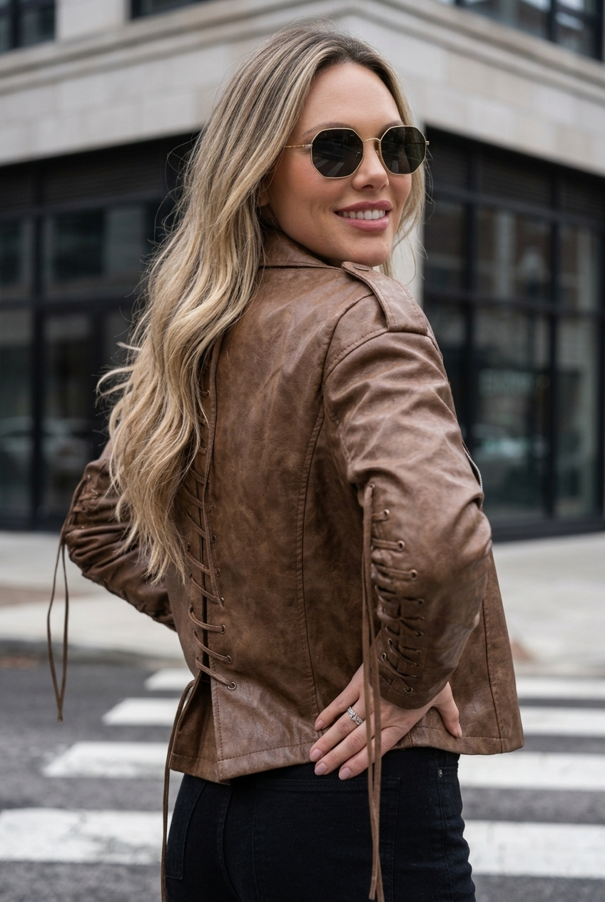 Chaqueta eco cuero color caoba