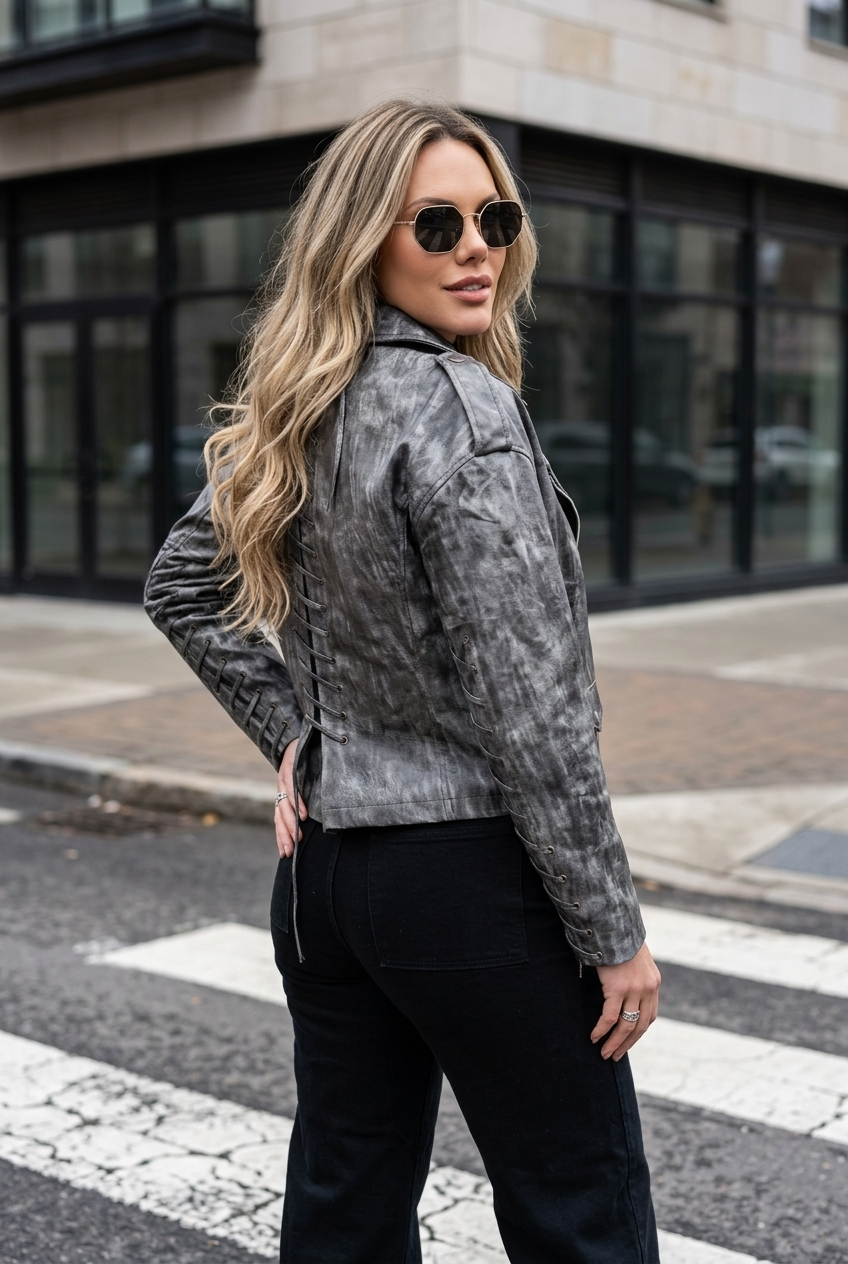 Chaqueta eco cuero color grafito efecto desteñido