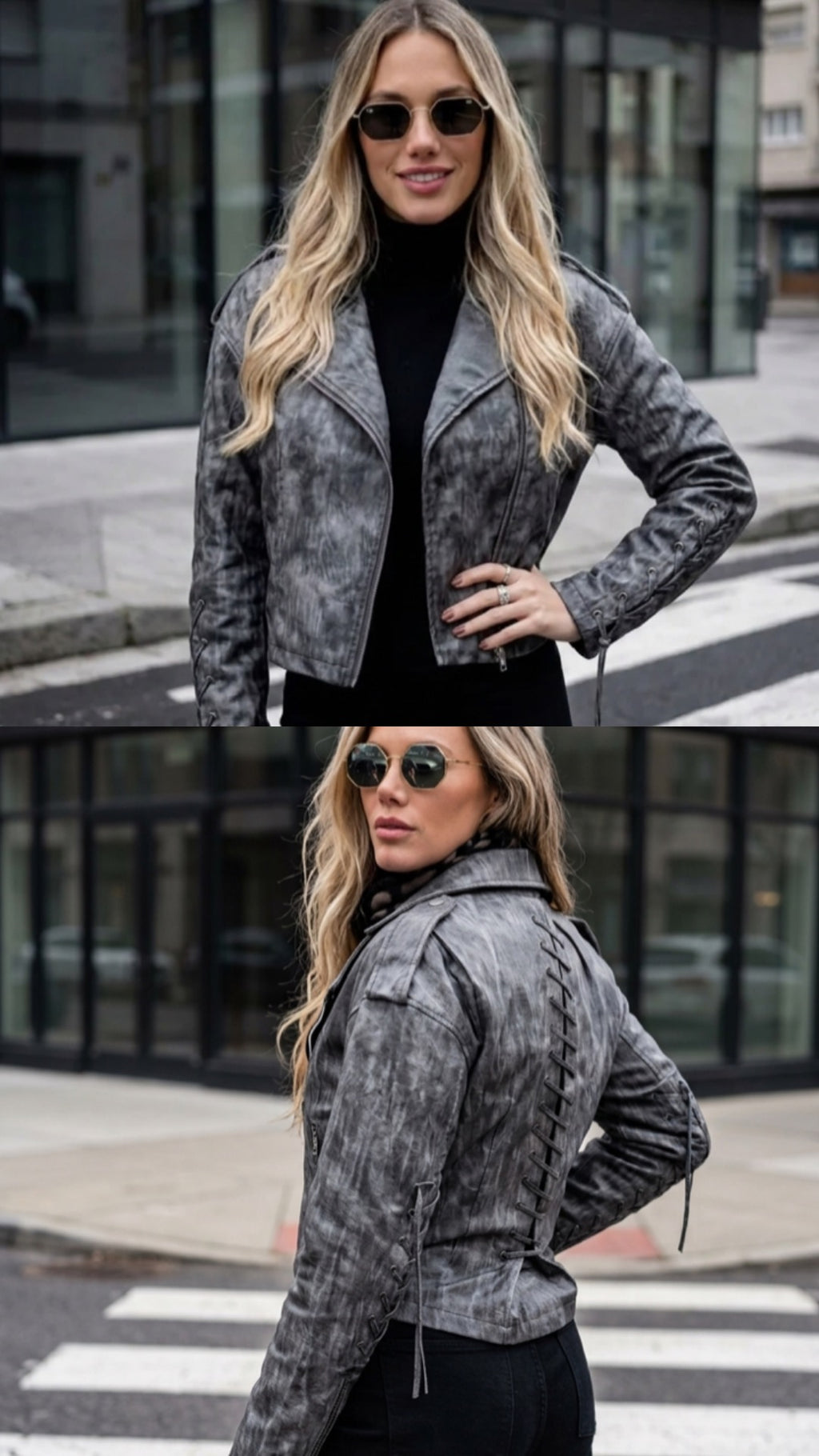 Chaqueta eco cuero color grafito efecto desteñido