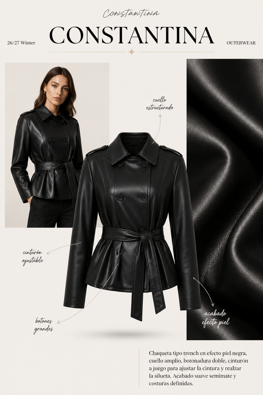 Chaqueta tipo trench efecto cuero