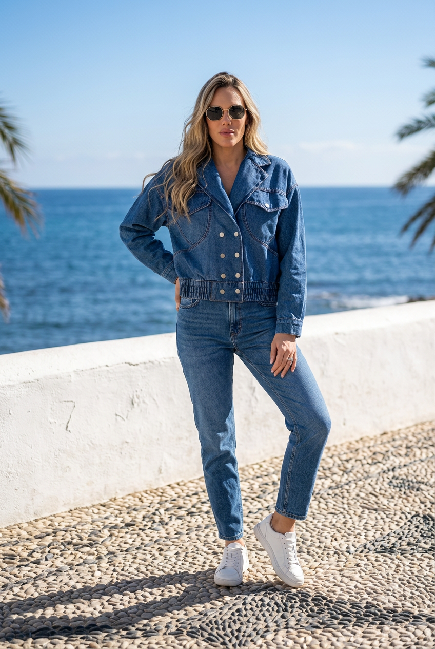 Chaqueta mezclilla estilo BOMBER