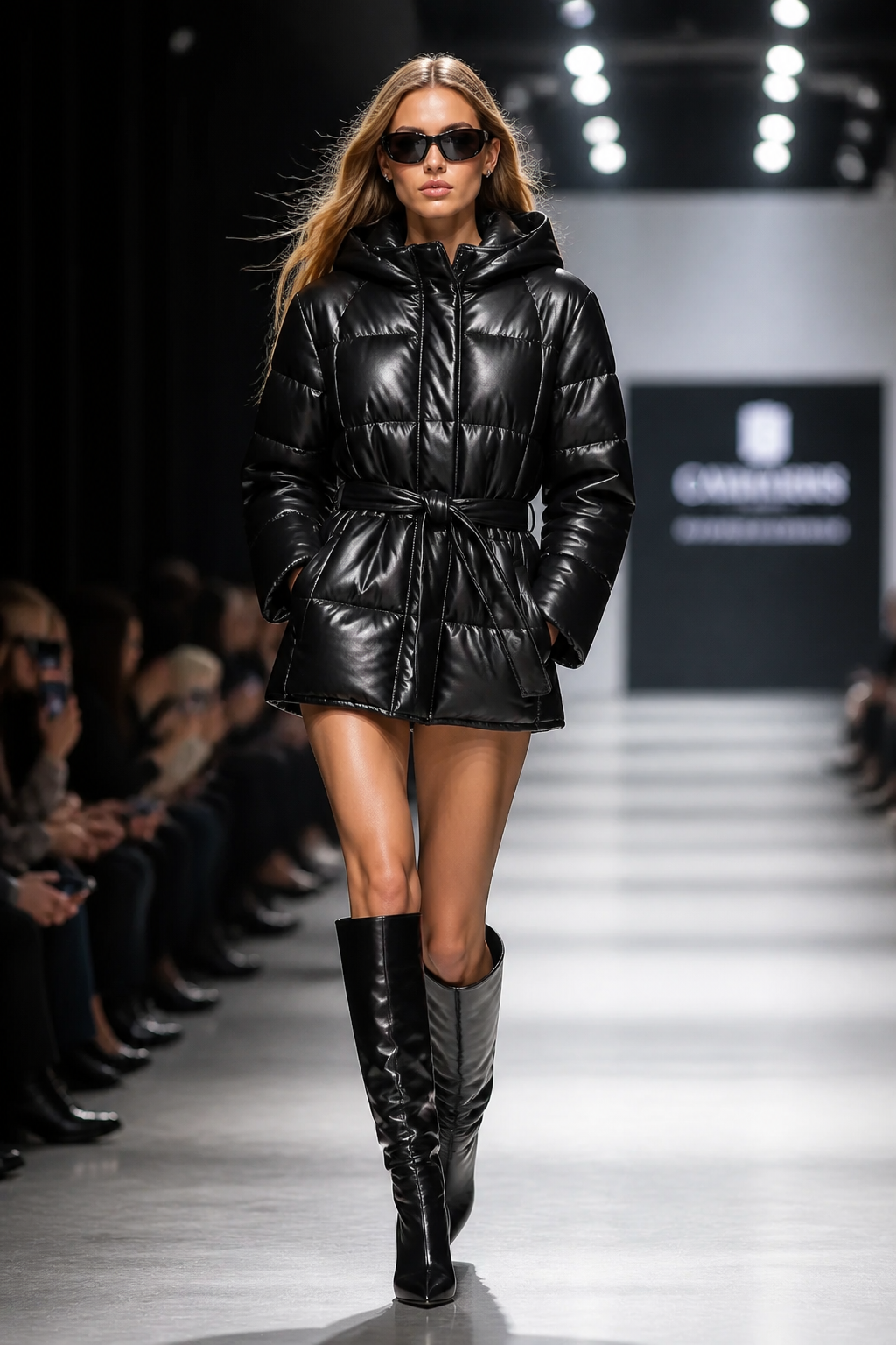 Puffa tipo trench con gorro y cinturón