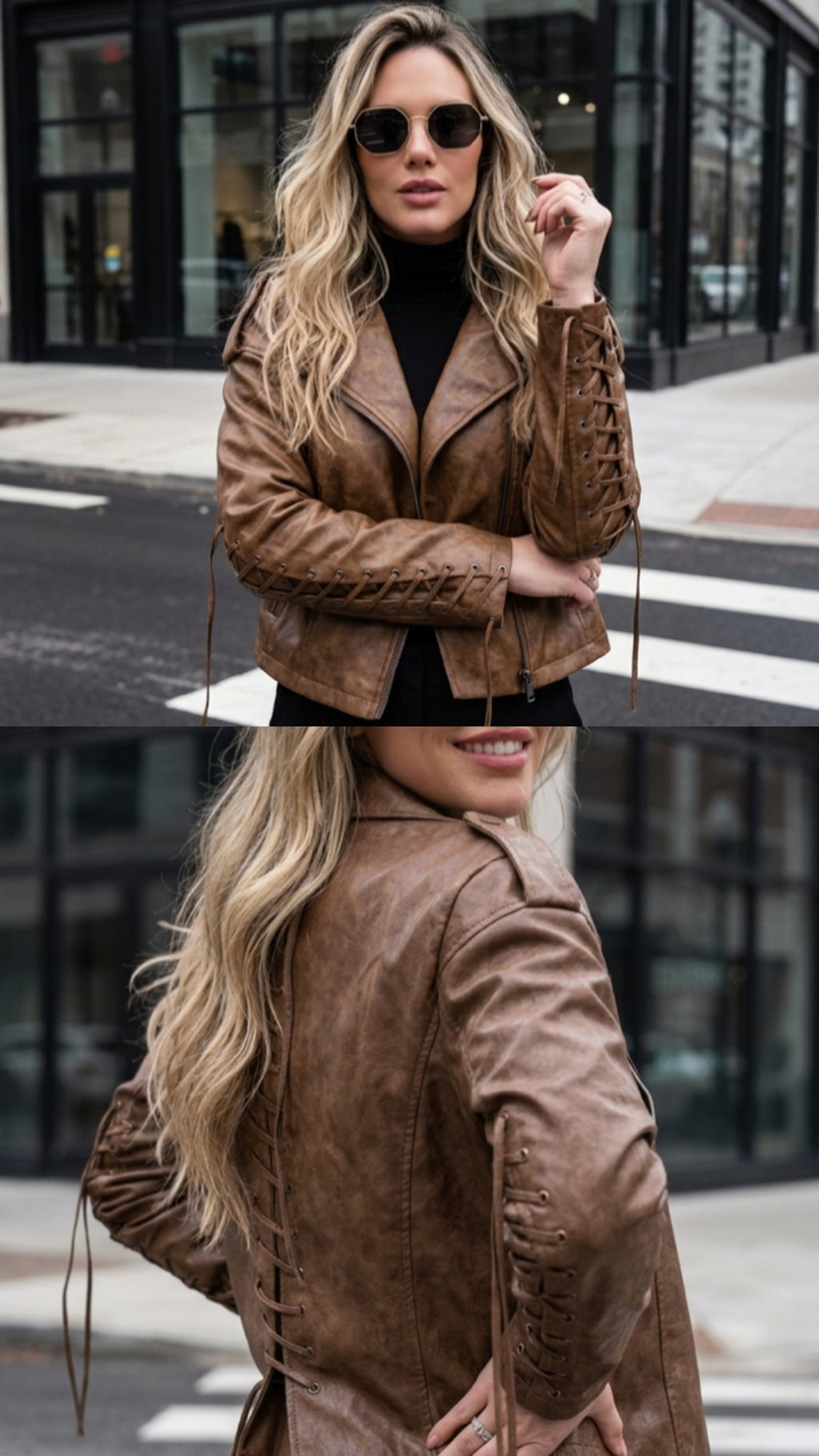Chaqueta eco cuero color caoba