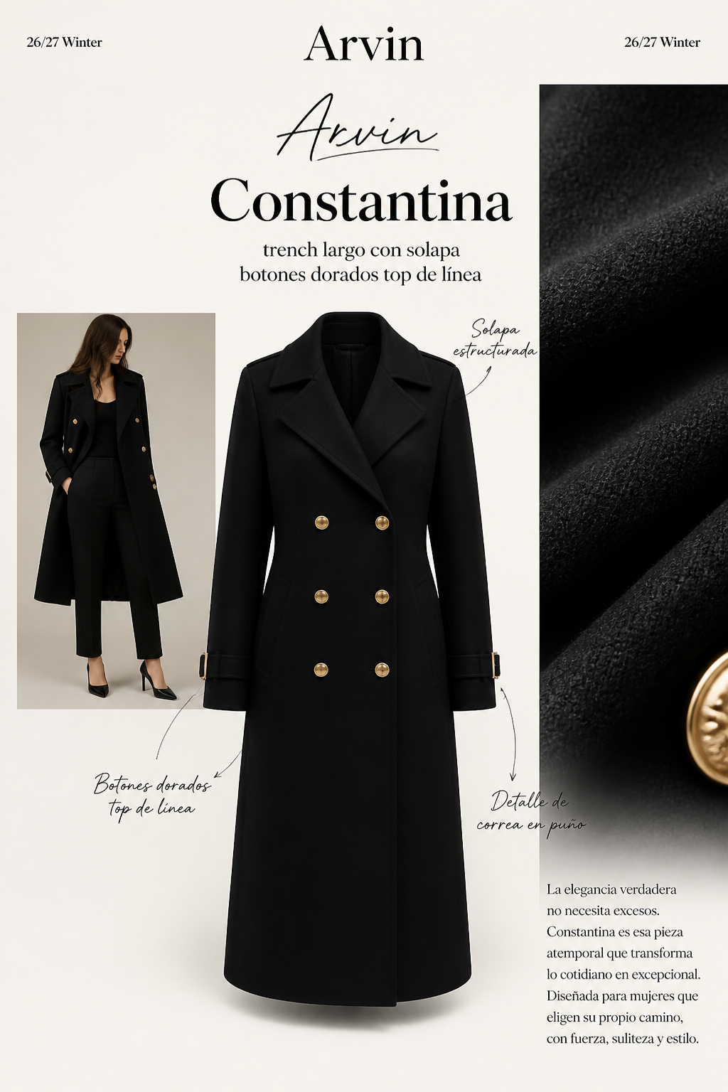 Trench abrigo con botines dorados