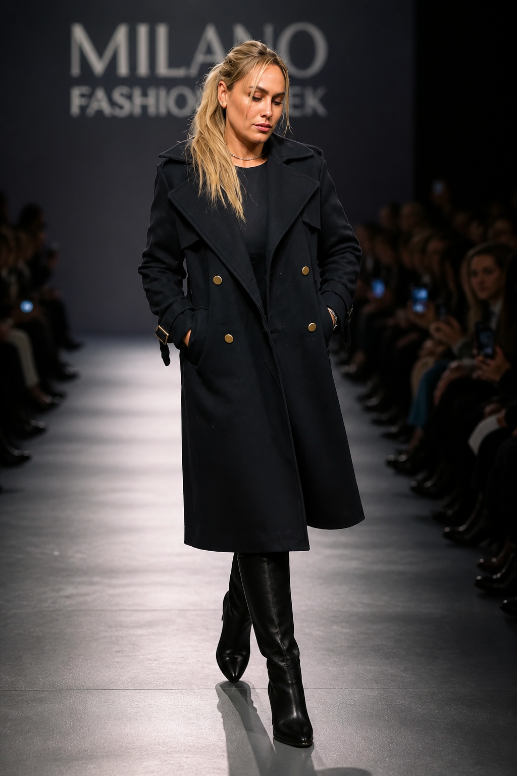 Trench abrigo con botines dorados