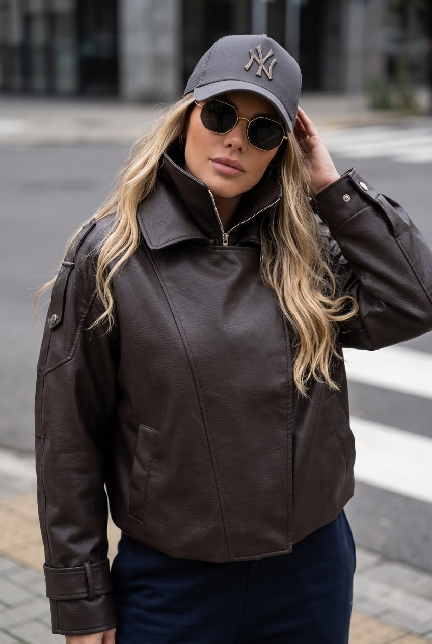 Chaqueta bomber cuero marron