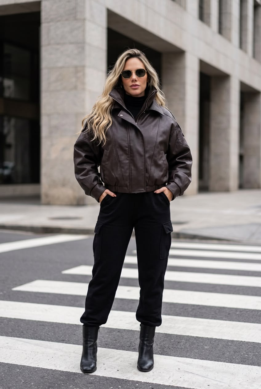 Chaqueta bomber cuero marron